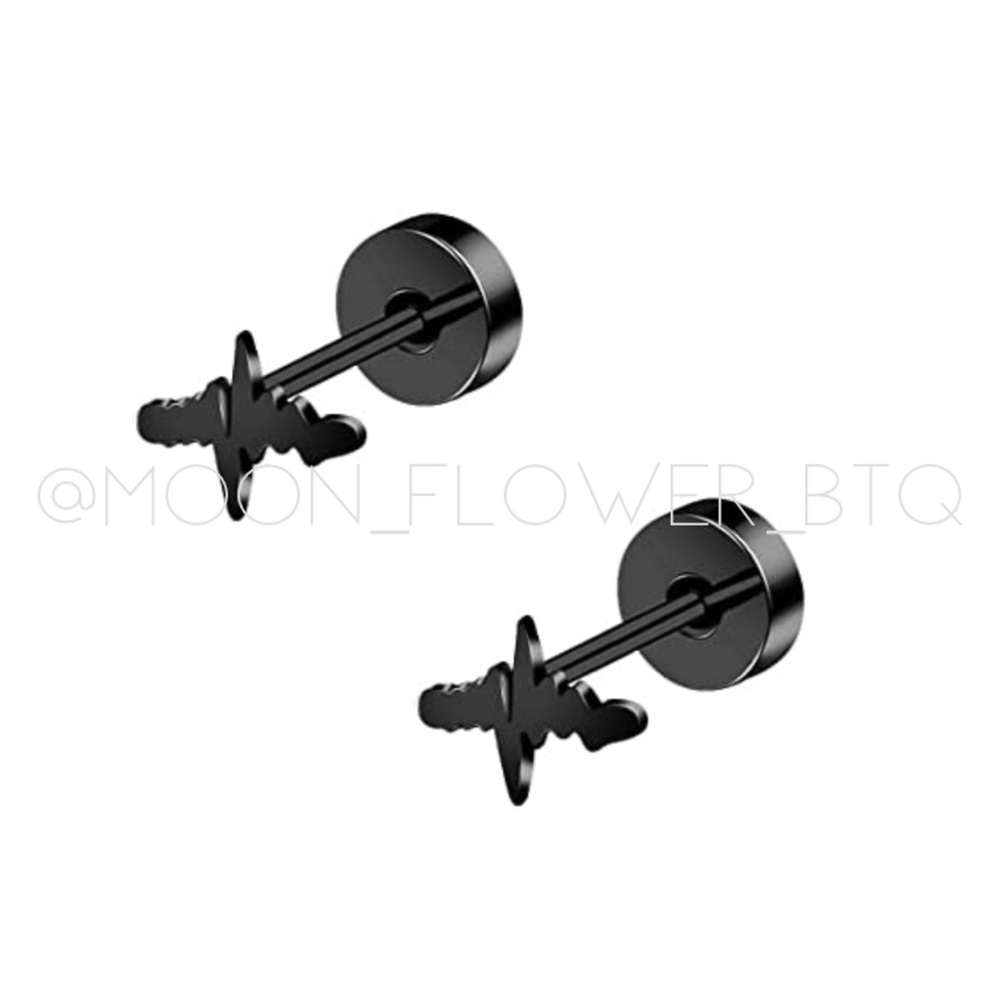 Tiny Black Lifeline Flat Back Earrings